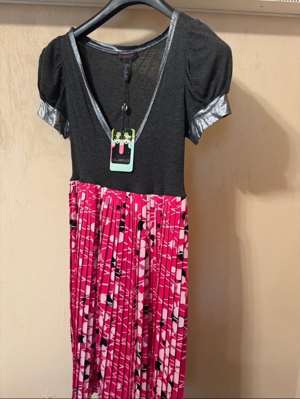 Ladies Black & Pink Pleated Color-Block Dress by Custo Barcelona size 4